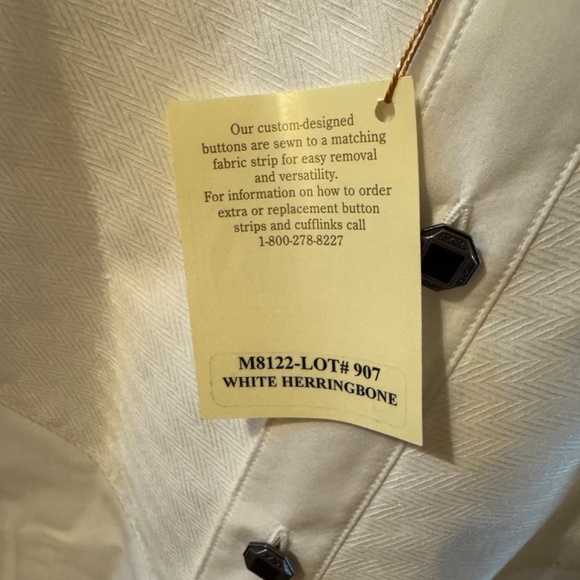 Stubbs Wester Wear White Herringbone Banded Collar French Cuffs SZ L Shirt - Picture 6 of 11